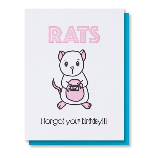 Rats Missed Belated Birthday Letterpress Card