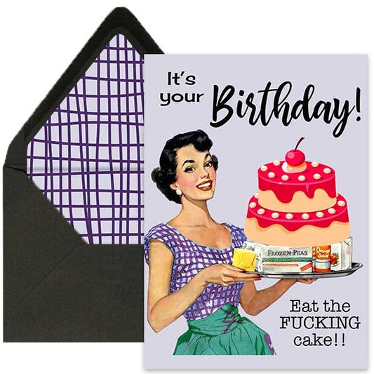 Eat the Fucking Cake Retro Birthday Card