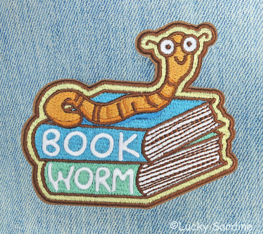 Bookworm Embroidered Patch, Book Worm Patch