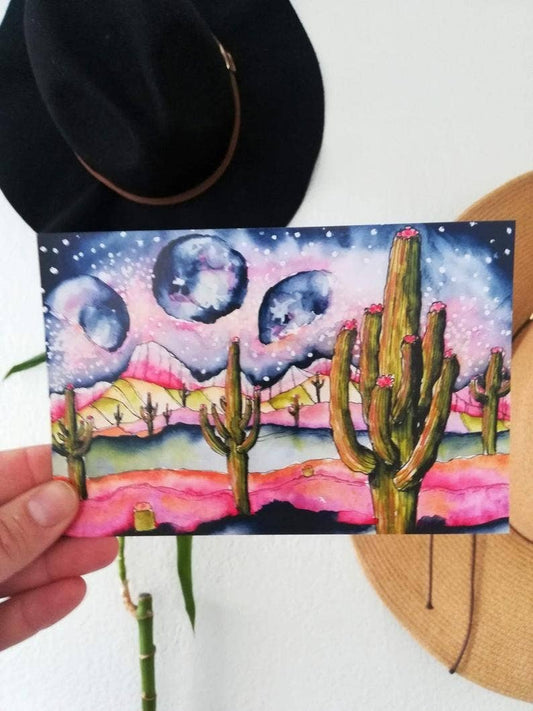 Night Sky Saguaro Cactus Postcard