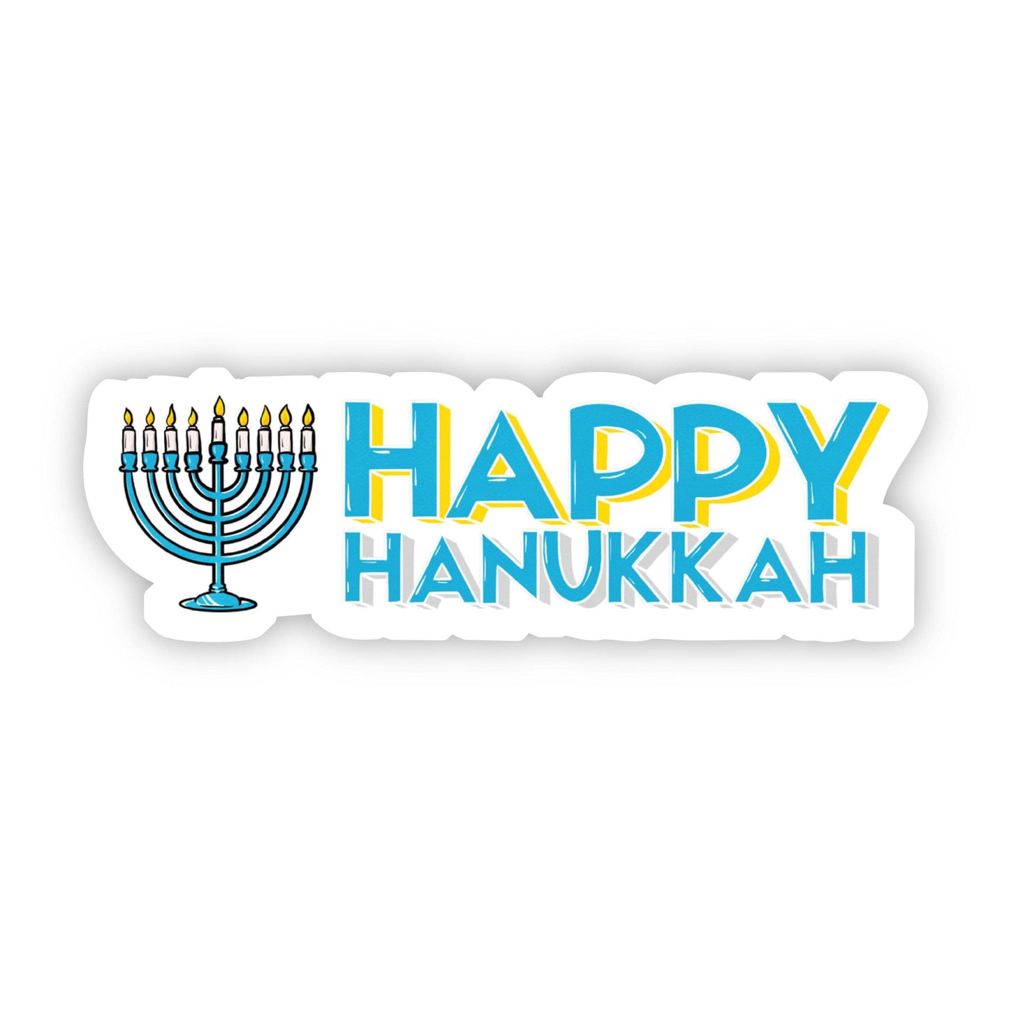 Happy Hanukkah Sticker with Menorah