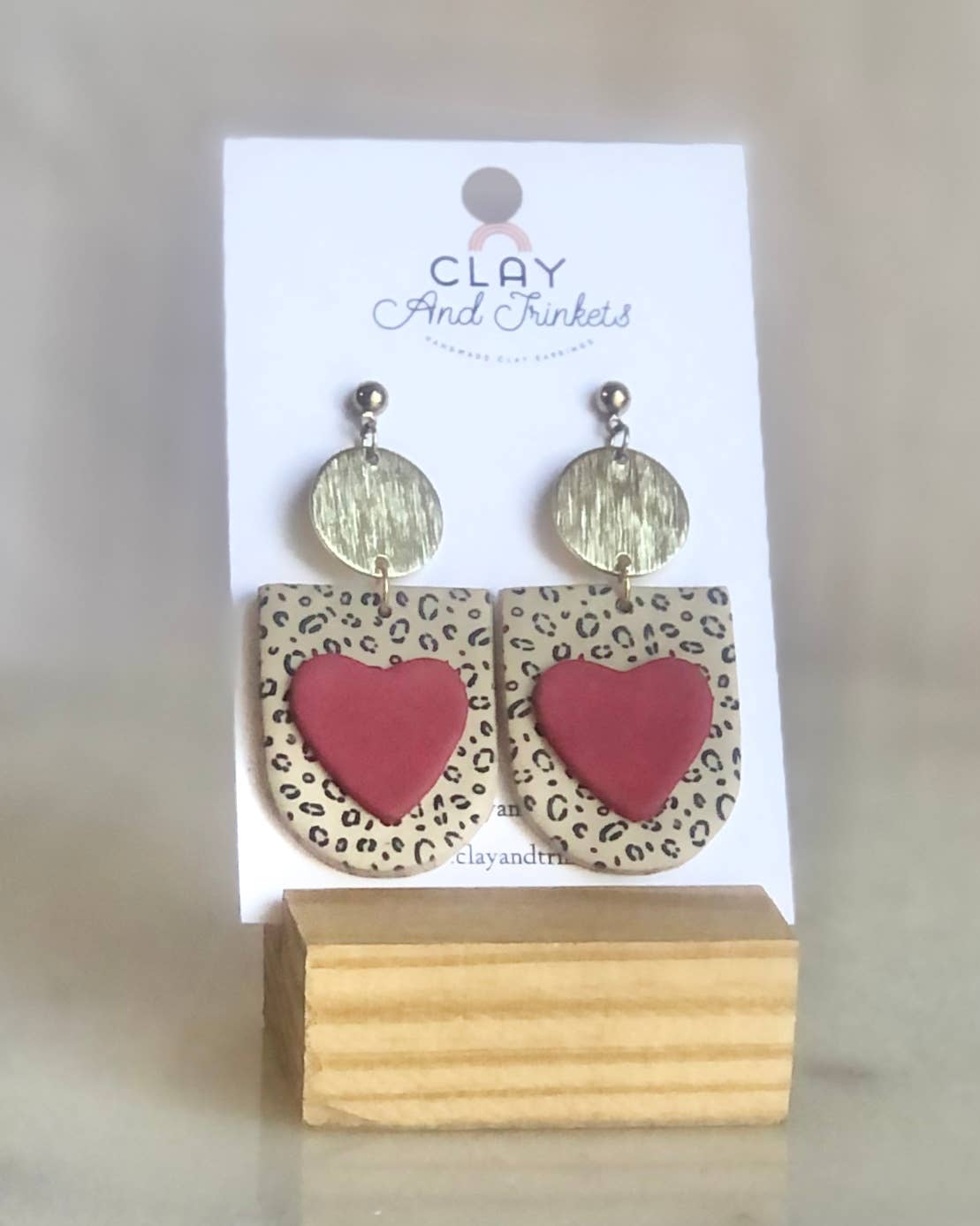 Gold, Black, and Red Cheetah Heart Earrings