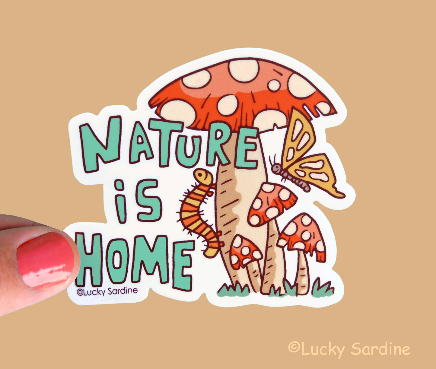 Nature Is Home, Butterfly Caterpillar Mushroom Vinyl Sticker