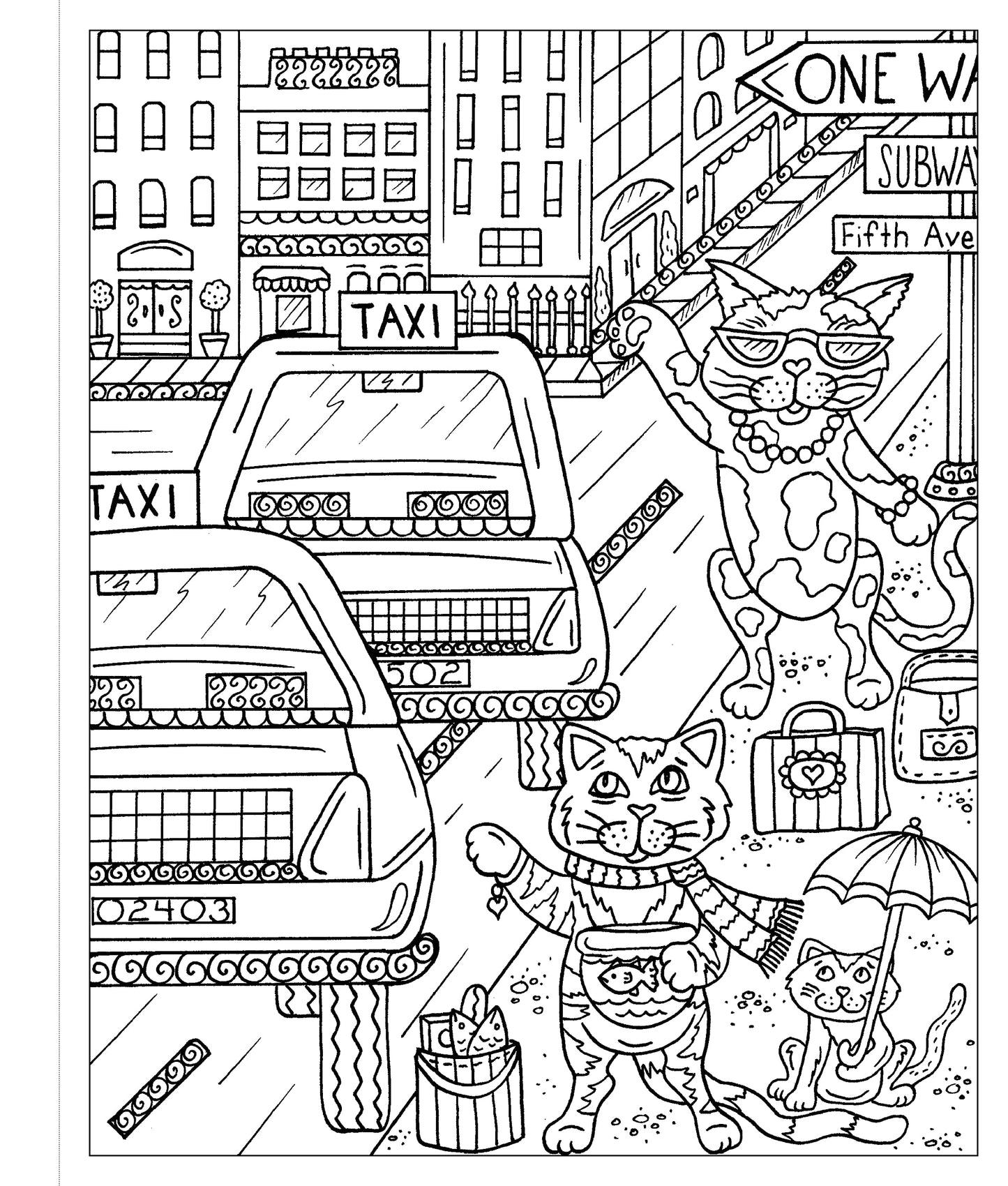 Kitties in Cities Coloring Book