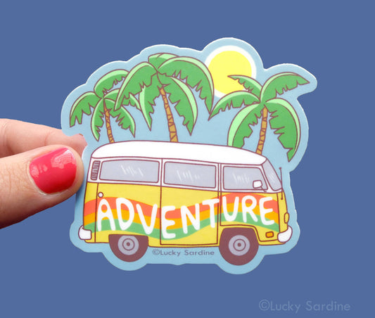 Adventure, Hippie Van, Palm Tree Vinyl Sticker