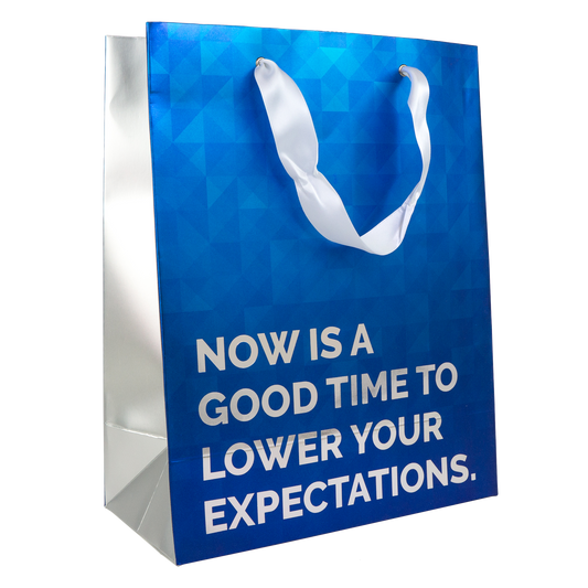 Funny Large Gift Bag: Lower Expectations: Blue Foil