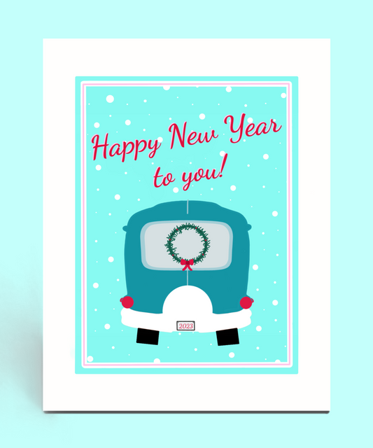 Happy New Year Vintage Camper Card