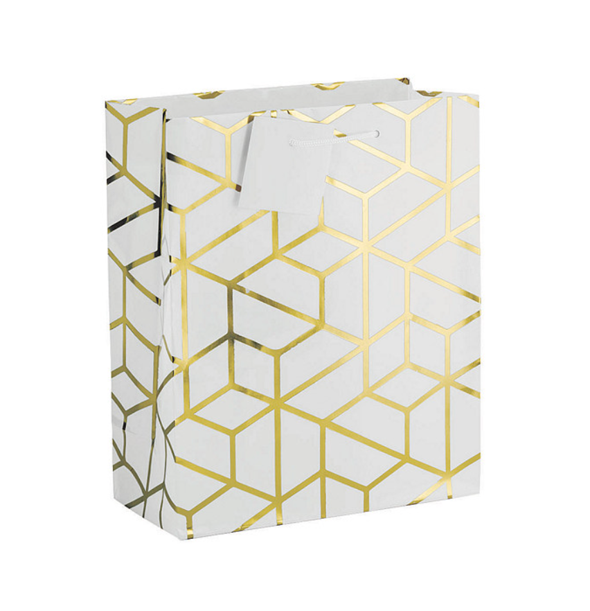 White and Gold Geometric Gift Bag