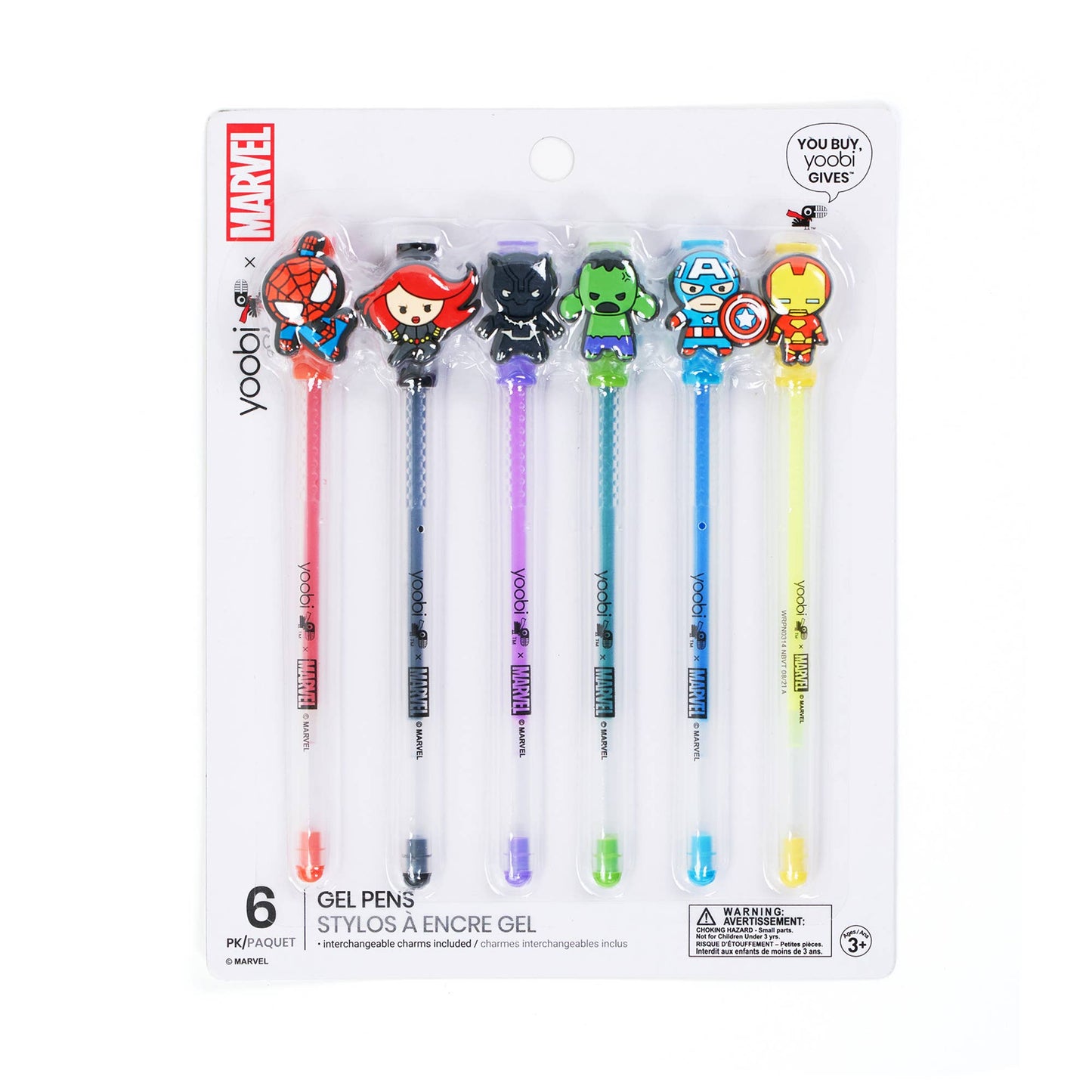 Yoobi Marvel Avengers 6 Pack Gel Pens with Charms