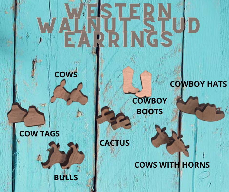 Wooden Cowgirl Boot Earring Studs