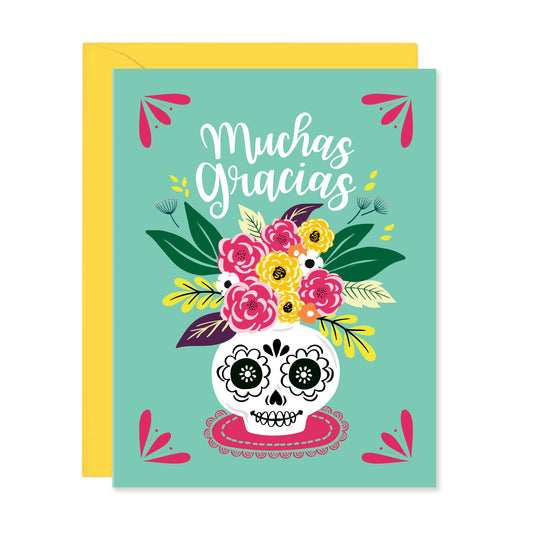 Muchas Gracias Sugar Skull - Thank You Card In Spanish (A2)