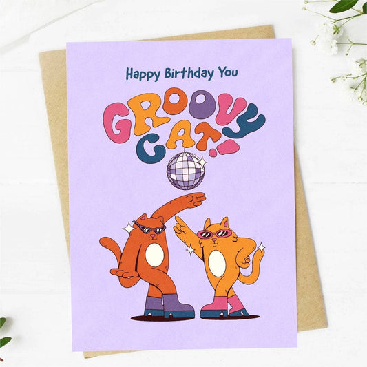 Happy Birthday You Groovy Cat Birthday Card