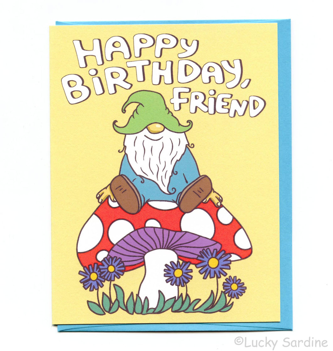Gnome and Mushroom Birthday Card