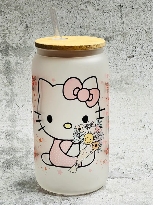 Glass Tumbler - Hello Kitty Flowers